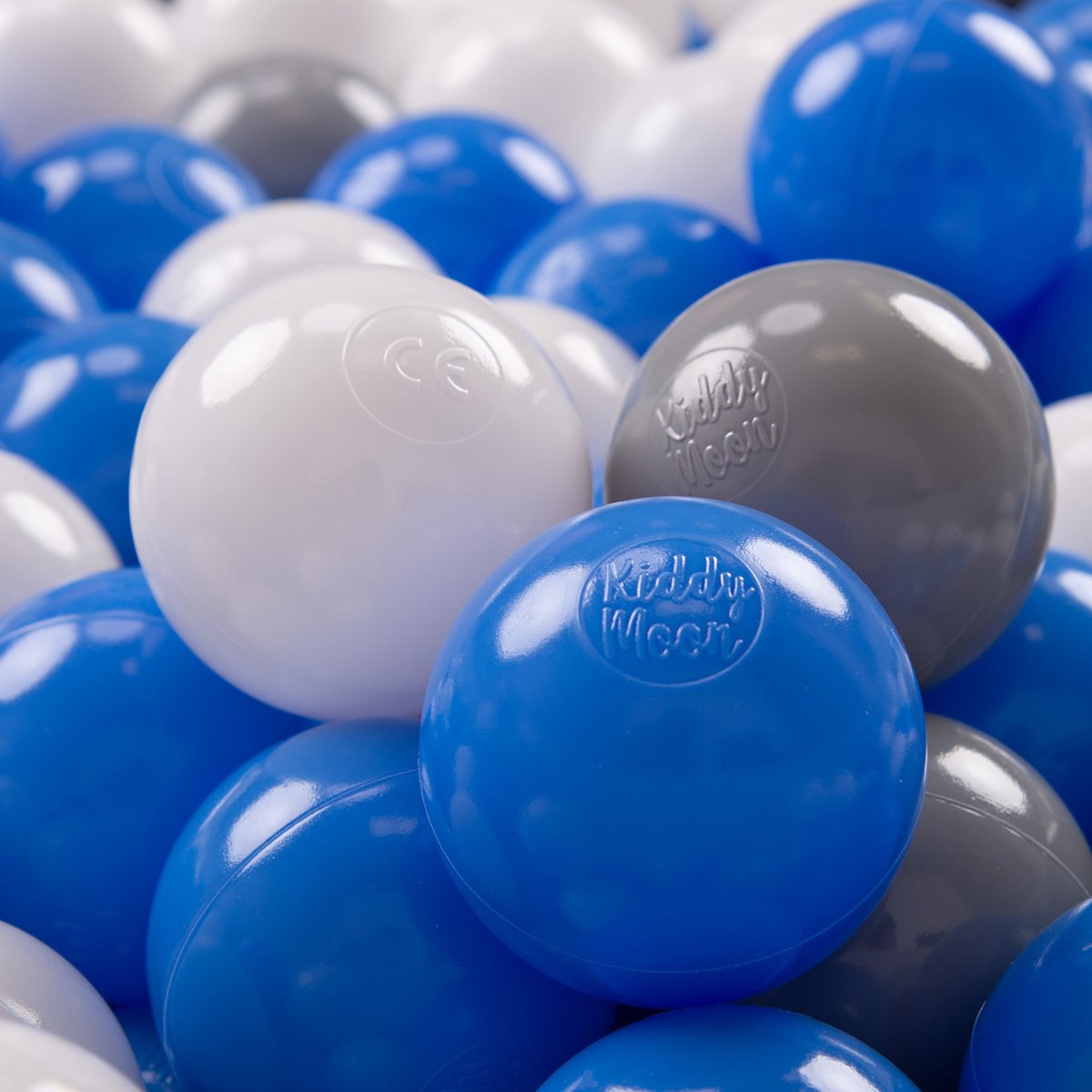 KiddyMoon 300 ∅ 7cm kinderballen speelballen voor ballenbad baby plastic ballen made in eu, grijs/wit/blauw