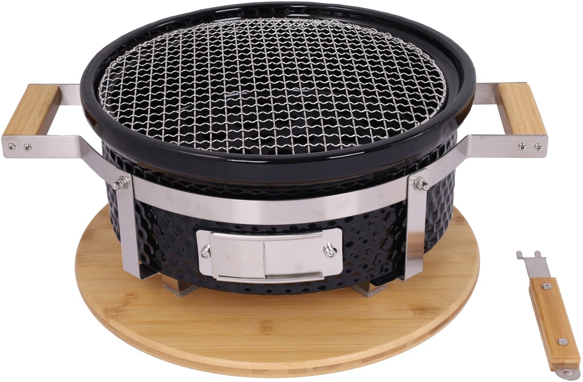 Hibachi Tafel Grill – Ronde Shichirin Tafel BBQ – Japanse Yakitori Grill – Keramisch – Geschikt voor Houtskool – Voor 1 tot 8 personen – ø 30 cm - Zwart