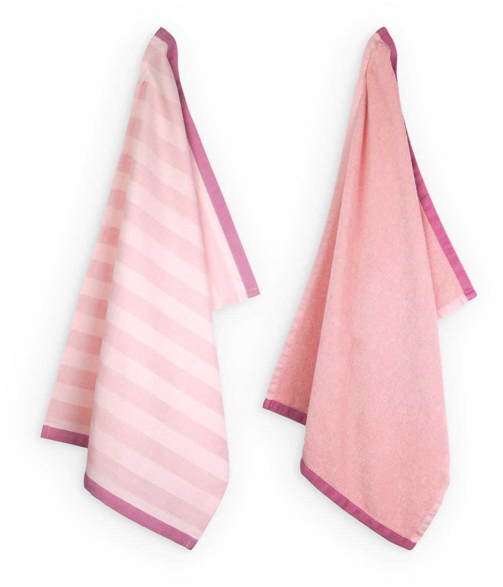 Lifa home Serene Pastels Theedoek en Handdoek set – 50 x 70 cm – Streep – Pastel