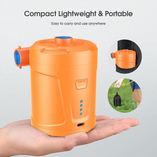 Luchtpomp-Luchtcompressor - Elektrische luchtpomp - Zwembadpomp-Draagbaar- 5200 mAh - - 400 l/min-Oplaadbare accu - Met 3 luchtsproeiers - Snelpomp voor boot/luchtbed - oranje van Merkloos — afbeelding 5