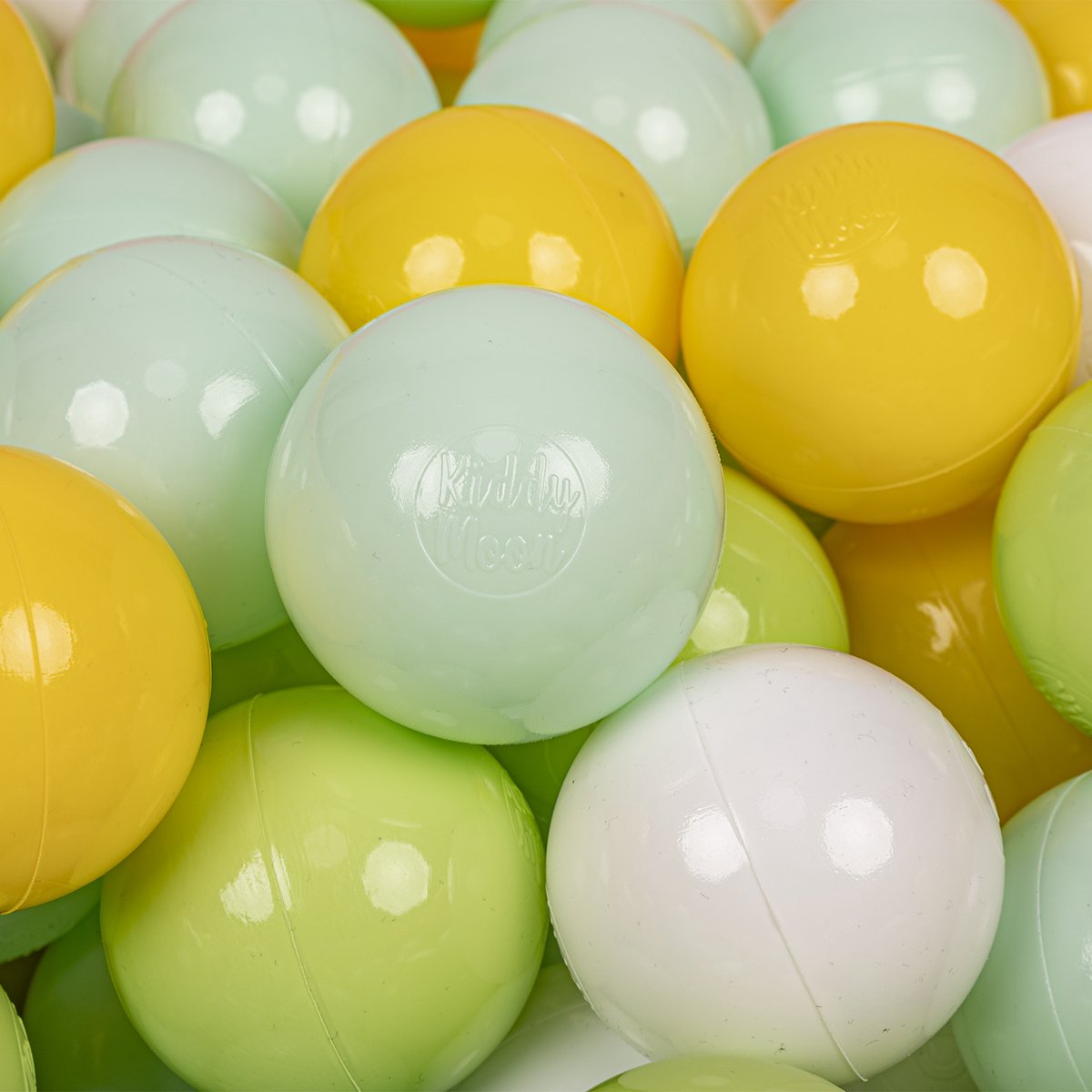 KiddyMoon 100 ∅ 7cm kinderballen speelballen voor ballenbad baby plastic ballen made in eu, wit/mint/lichtgroen/grijs/geel