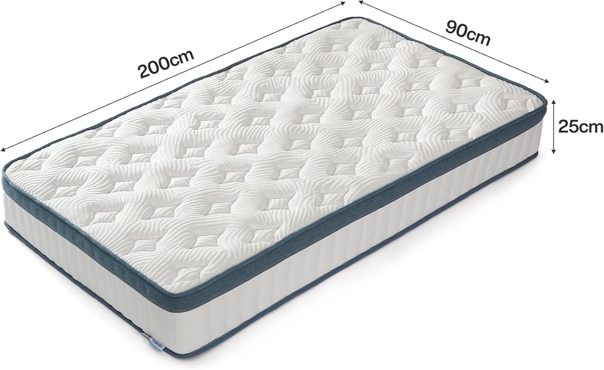 Tribesigns Pocketveringmatras - Matras 90x200 - 25cm dik - Binnenveringmatras met Gel-Traagschuim - met Oeko TEX Certificaat - 7 Zone Orthopedisch Matras - Pocketveringmatras Gemiddelde Hardheid H3 thumbnail 2