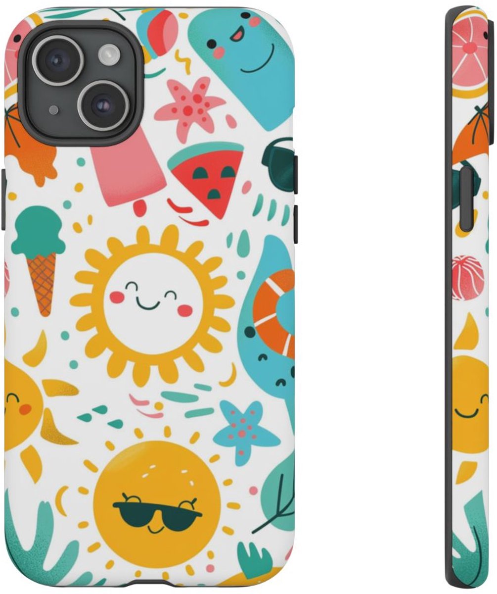 Speels Zomer Cartoonpatroon – Telefoonhoesje Geschikt voor iPhone 15 Plus