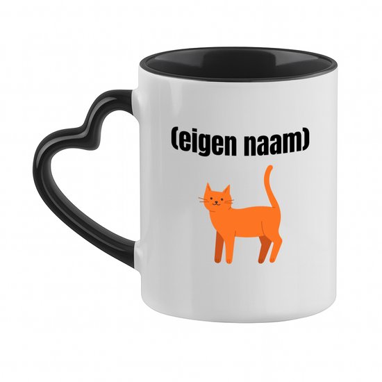 Hacebo® - kat met eigen naam koffiebeker met hart oor zwart - Katten - katten liefhebbers - thee mok - koffie beker - iemand die houdt van katten - verjaardag - cadeau - kado - koffiemok - 330 ML
