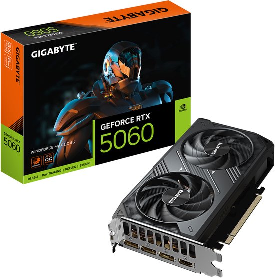 Gigabyte GeForce RTX 5060 WINDFORCE MAX OC 8GB GDDR7 Gaming Grafische Kaart 8K 3840 CUDA 2512 MHz