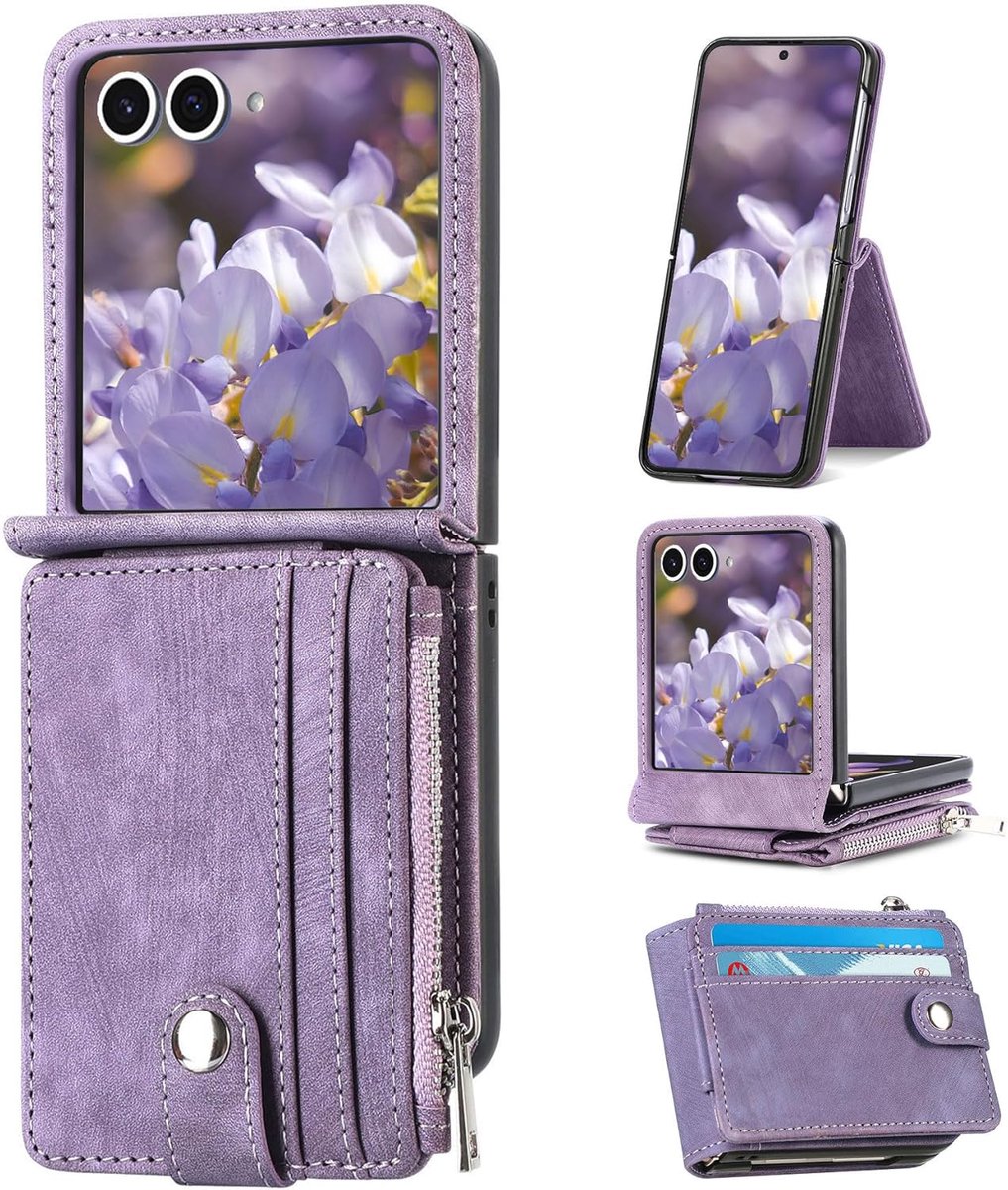 Zandarix Geschikt voor Samsung Galaxy Z Flip 7 - PU-leren - Kaartenvak - Klaphoes - Back Cover Hoesje - Paars