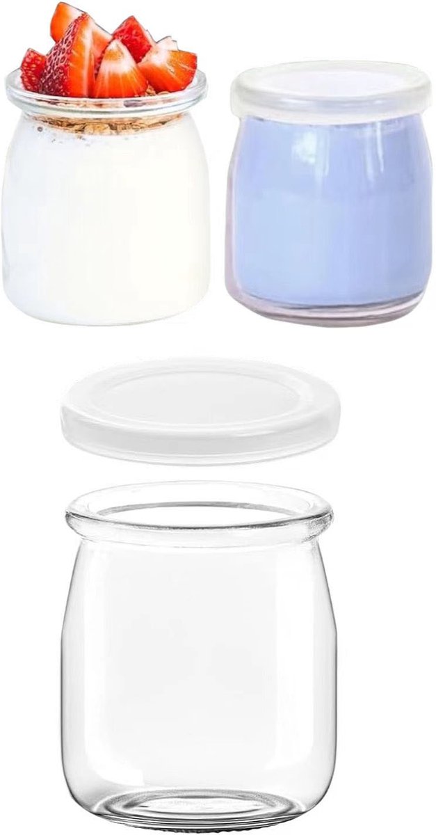 Crrynuo - 200 ml heldere yoghurtpotten met deksel - Multifunctionele dessertpotten - voor jam-honing- desserts en yoghurt - Vaatwasser- vriezer- en magnetronbestendig - BPA-vrij (3-pack)