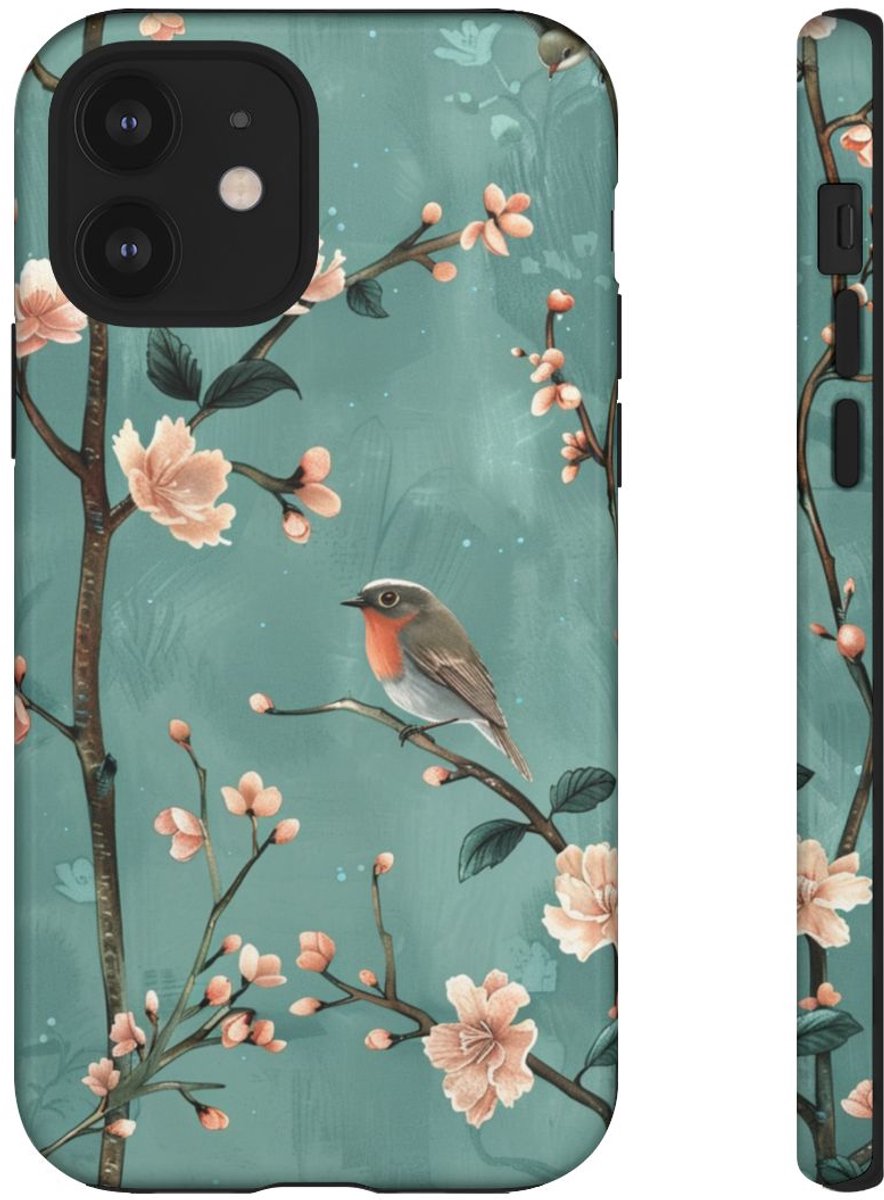 Perzikbloesem en Roodborstjes Patroon – Telefoonhoesje Geschikt voor iPhone 12