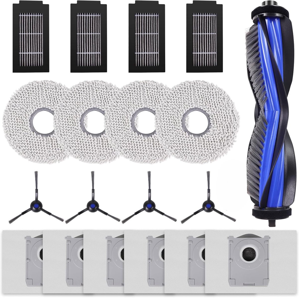 Accessoires voor vegers - Compatibel met Ecovacs T50 PRO Accessoires voor vegers - 1 hoofdborstel, 4 dweilpads, 4 zijborstels, 4 HEPA-filters, 6 stofzuigerzakken - Eenvoudig schoon te maken en te vervangen