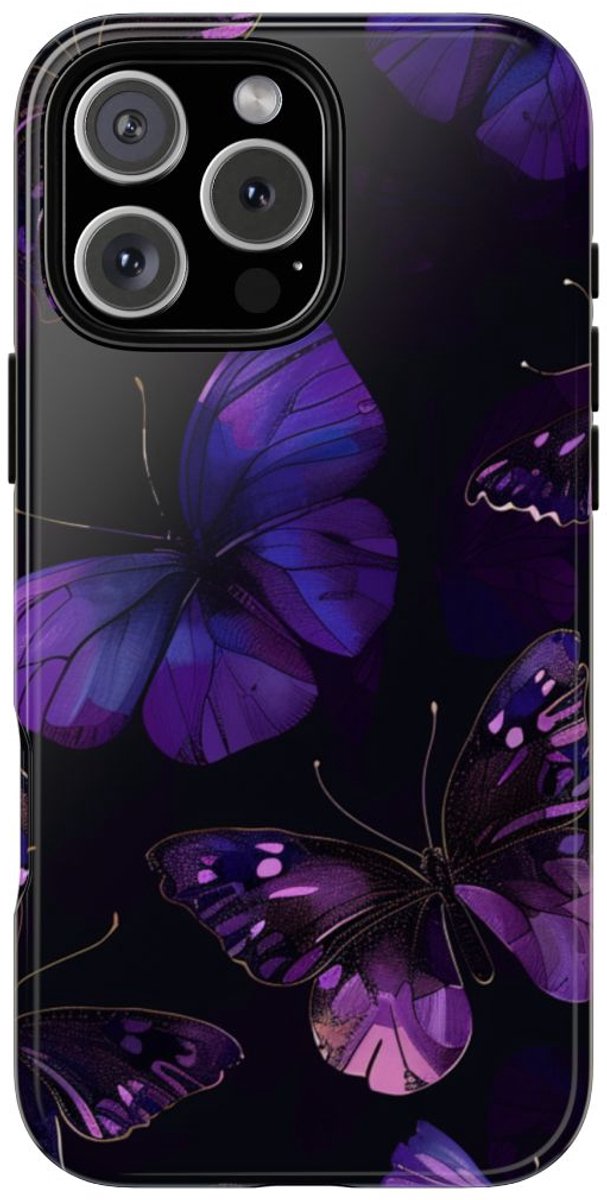 Paars Vlinderpatroon – Telefoonhoesje Geschikt voor iPhone 16 Pro Max