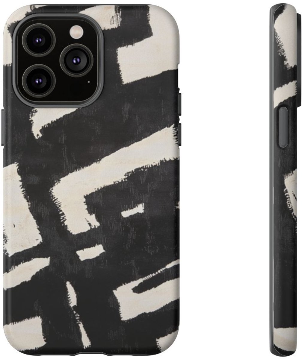 Abstract Zwart-Crèmekleurig Patroon – Telefoonhoesje Geschikt voor iPhone 14 Pro Max