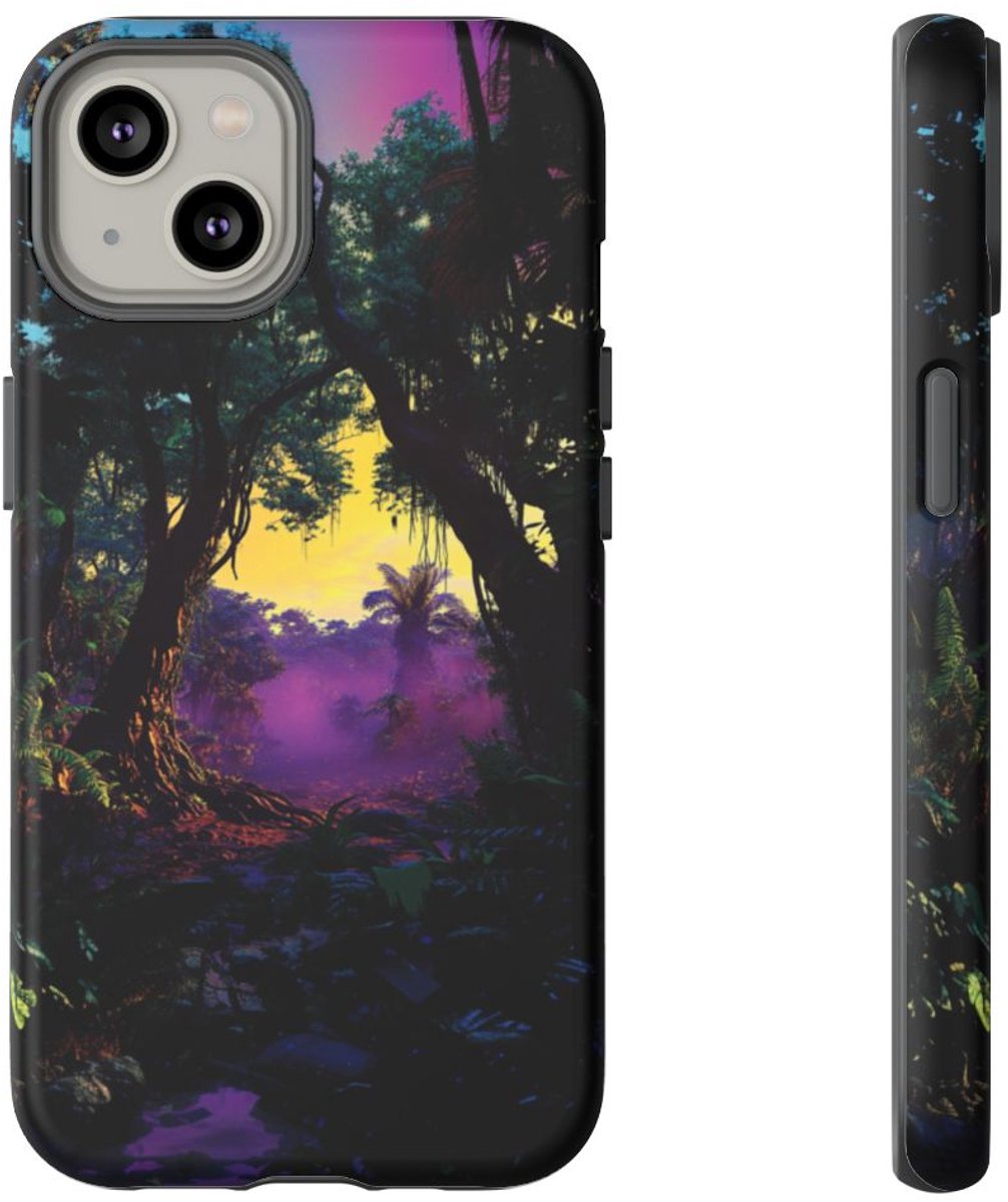 Sprookjesachtige Jungle Zonsondergang – Telefoonhoesje Geschikt voor iPhone 14