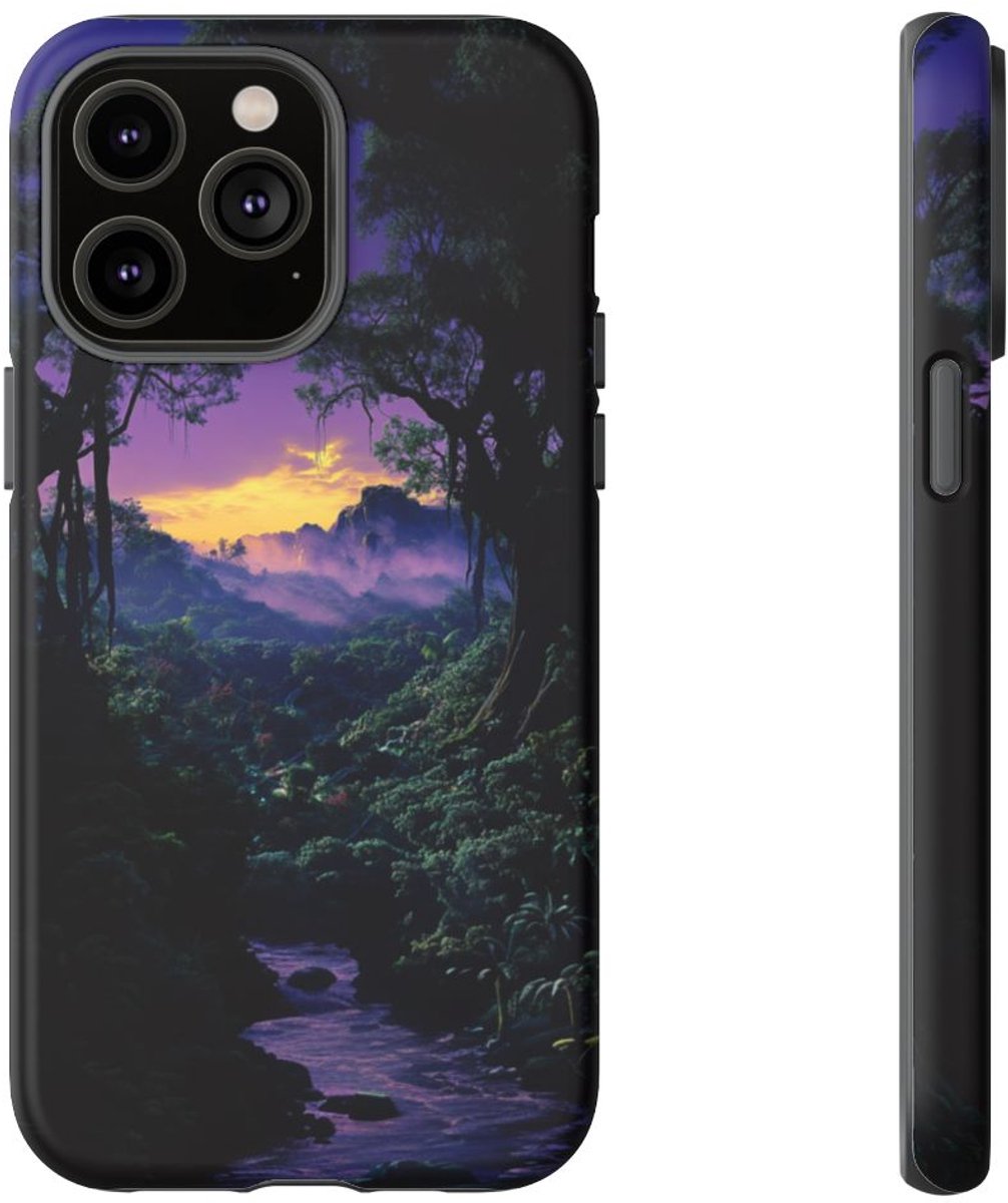 Sprookjesachtige Jungle Zonsondergang – Telefoonhoesje Geschikt voor iPhone 14 Pro Max