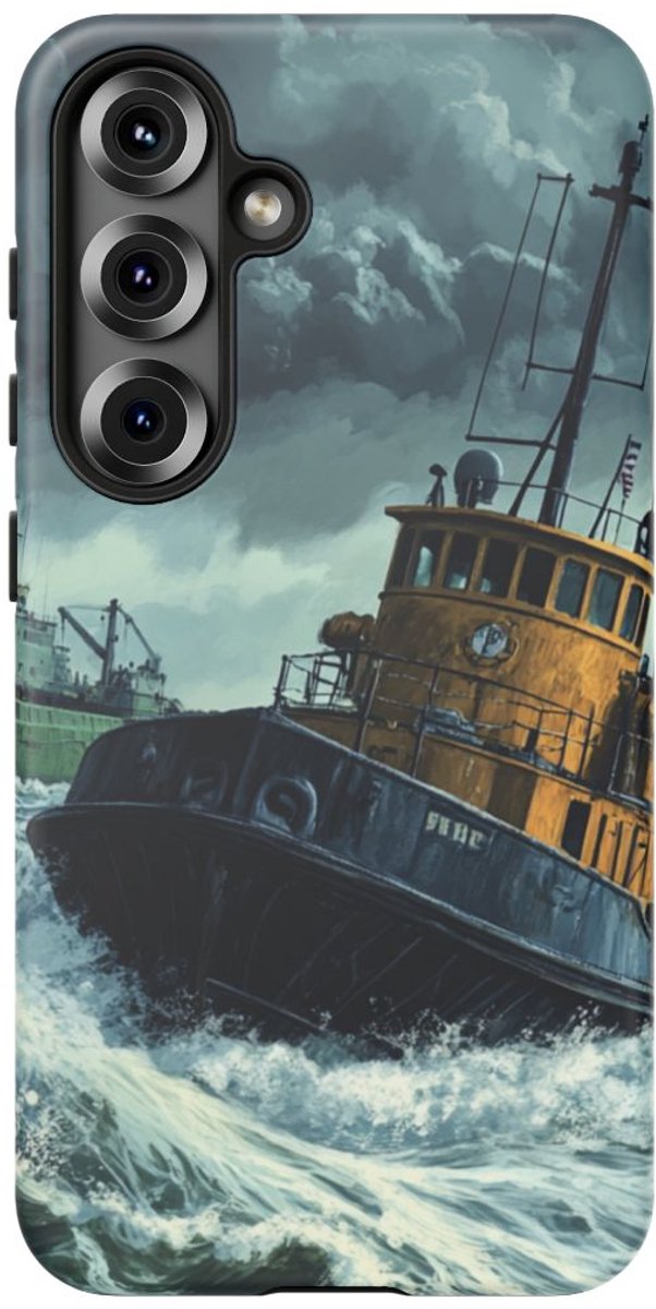 Sleepboot Trekt Vrachtschip in Woeste Zee – Telefoonhoesje Geschikt voor Galaxy S25