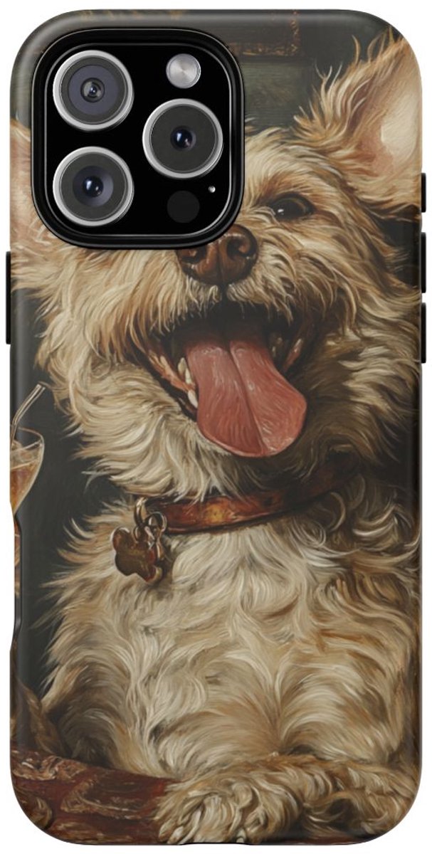 Vrolijke Terrier met Cocktail – Telefoonhoesje Geschikt voor iPhone 16 Pro Max
