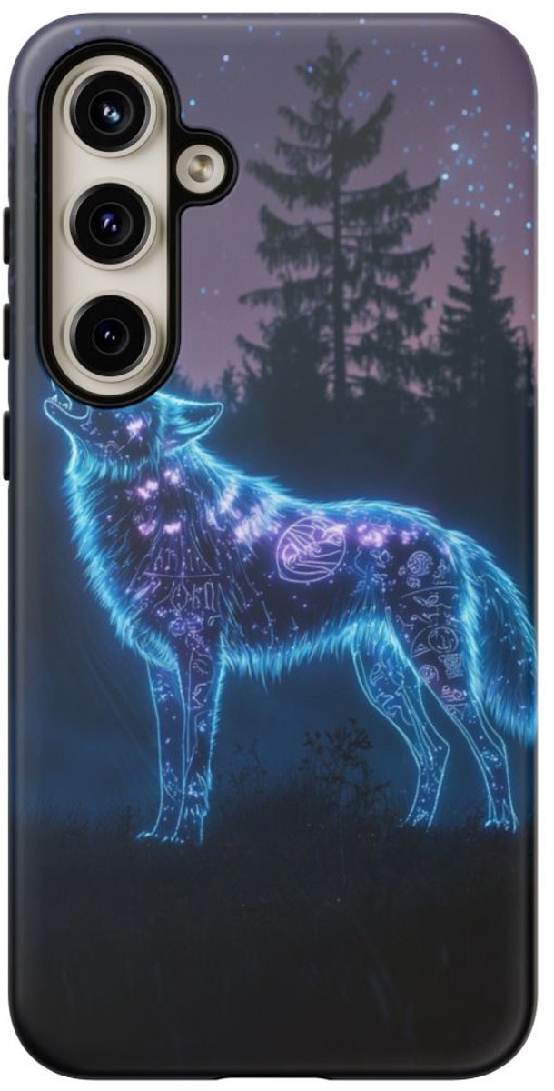 Gloeiende Wolf Huilt in de Nacht – Telefoonhoesje Geschikt voor Galaxy S24 Plus