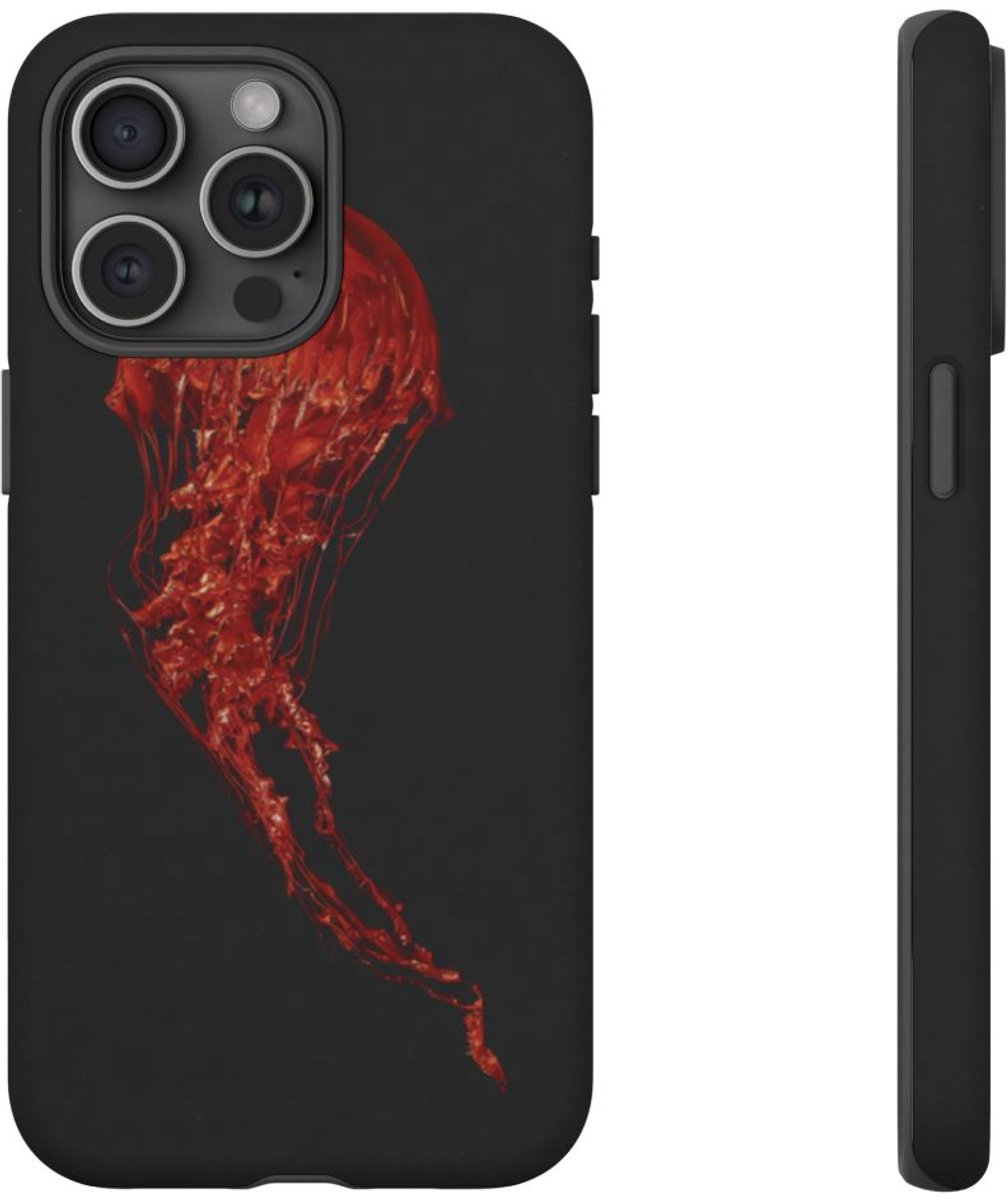 Rode Kwal op Zwarte Achtergrond – Telefoonhoesje Geschikt voor iPhone 15 Pro Max