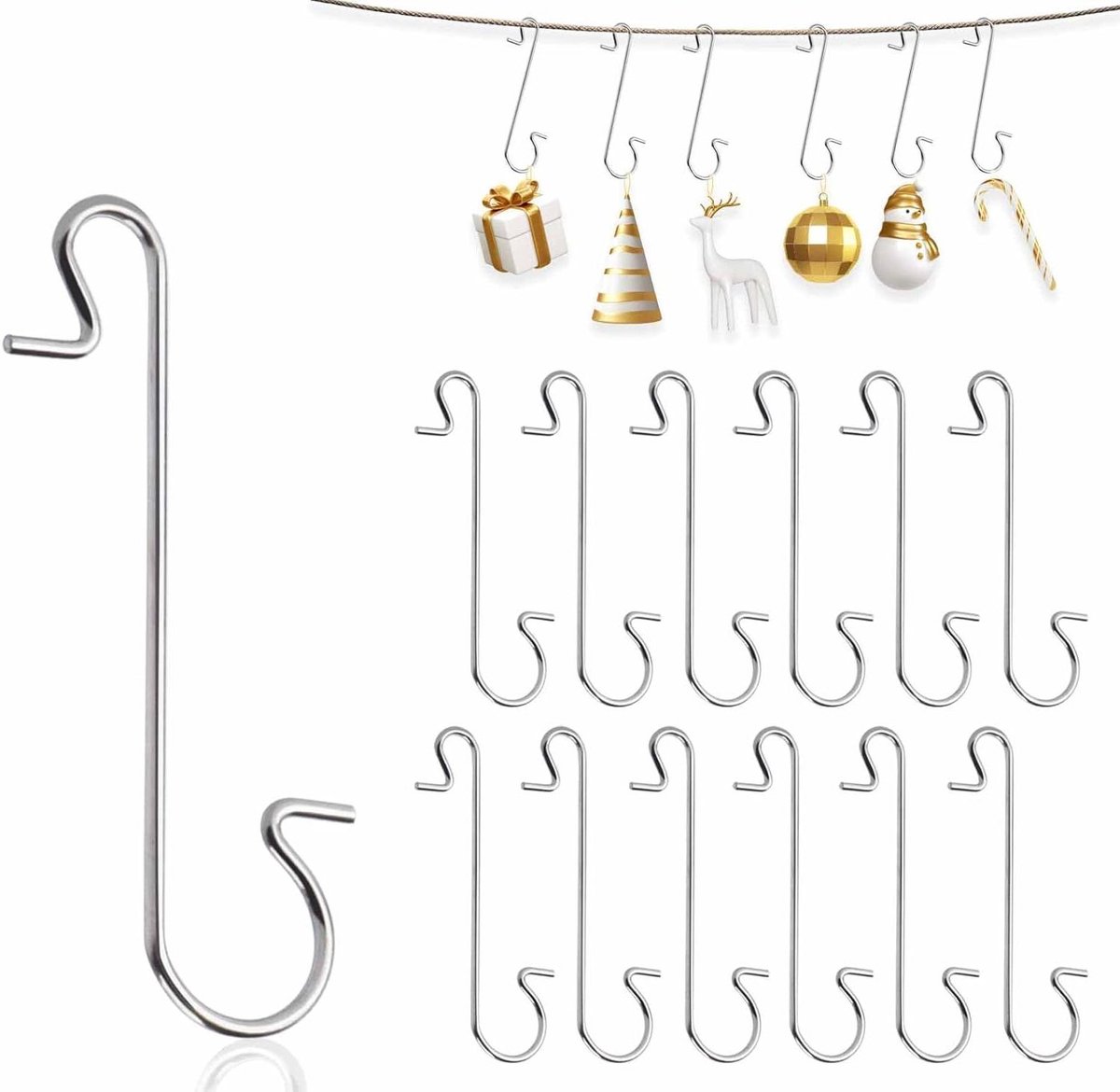 100 stuks Kerst Ornament Haken - Zilveren Hangers voor Kerstboom Decoratie en Party - Inclusief Opbergdoos