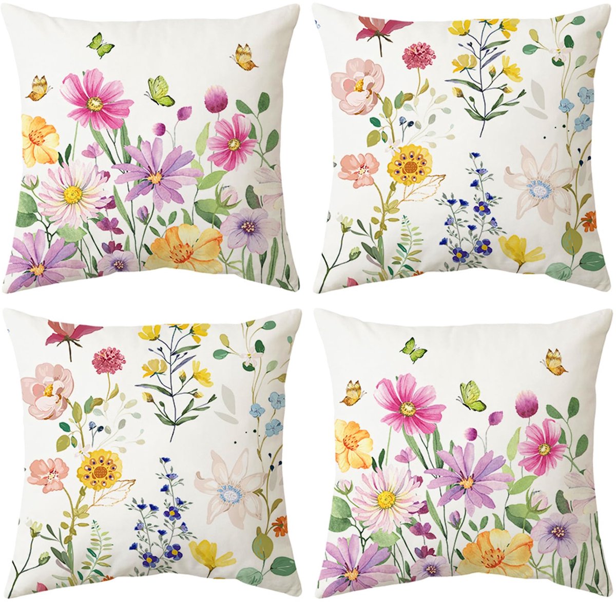 Ibenzoa® Set van 4 stijlvolle fluwelen kussenslopen met bloemenpatroon voor diverse ruimtes