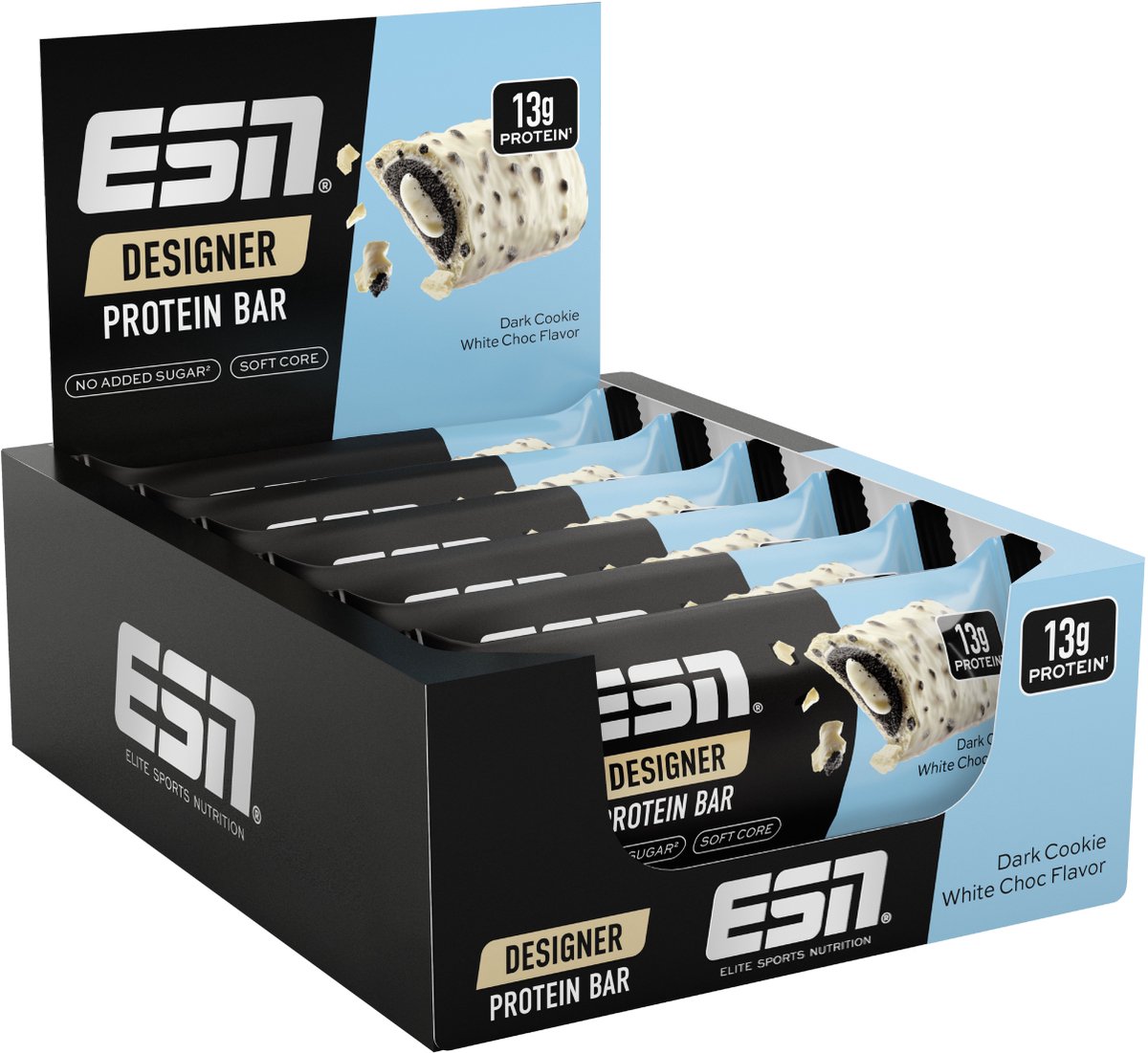 ESN Designer Bar Proteine Repen – Dark Cookie White Choc, 12 x 45 g – Ideaal Tussendoortje met 14 g Proteïne