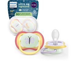 Philips Avent Ultra Air Night – Glow-in-the-dark fopspeen –(0-6 mnd) Extra luchtopeningen – 2 stuks - SCF376/25