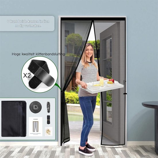Magnetisch Vliegengordijn - Hoge-Dichtheid Gaas - Muggenwerende Deur - Ideaal voor Keukens en Slaapkamers - Eenvoudige Installatie - Zwart - 120x220cm - 1 stuk — afbeelding 2