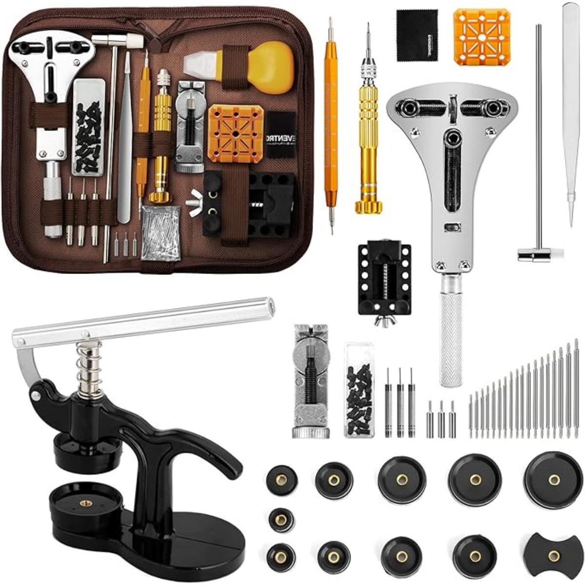 Dussdote Horloge persmachine - Horlogereparatieset - Horlogegereedschapset - met verstelbare kastopener, bandverwijderaar, veerstaafgereedschap - voor alle horloges
