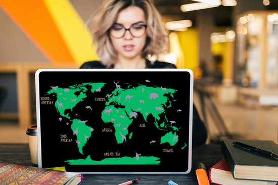 Autocollant pour ordinateur portable - 17,3 pouces - Wereldkaart Enfants - Rose - Animaux - 40x30cm - Autocollants pour ordinateur portable - Skin pour ordinateur portable - Couverture