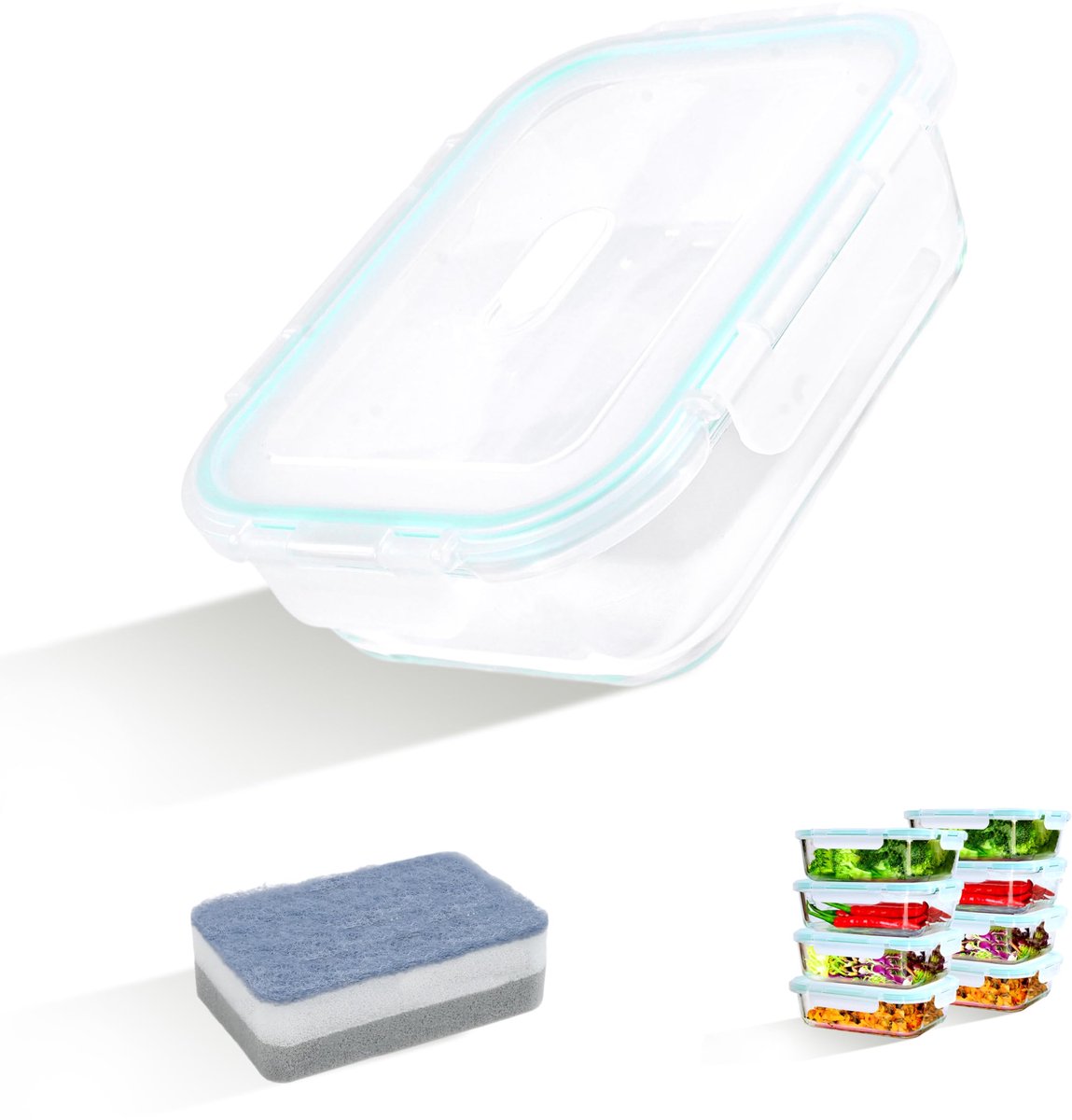 ERUIV maaltijdboxen, (8-pack) glazen bewaardozen met deksels, 1040 ml glazen kom met deksel, voor maaltijdboxen, set diepvriescontainers, lekvrije containers met deksels, lunchboxen voor maaltijdvoorbereiding, BPA-vrij