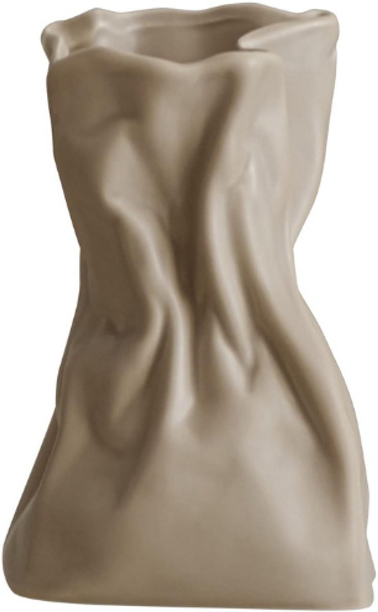 BOG Handgemaakte Keramieken Vaas – Crinkle Papieren Zak Design – Grab Paper Bag Stijl – Voor Bloemstukken – Woonkamer En Eettafel Decoratie – Kokos Café Glazuur WIT