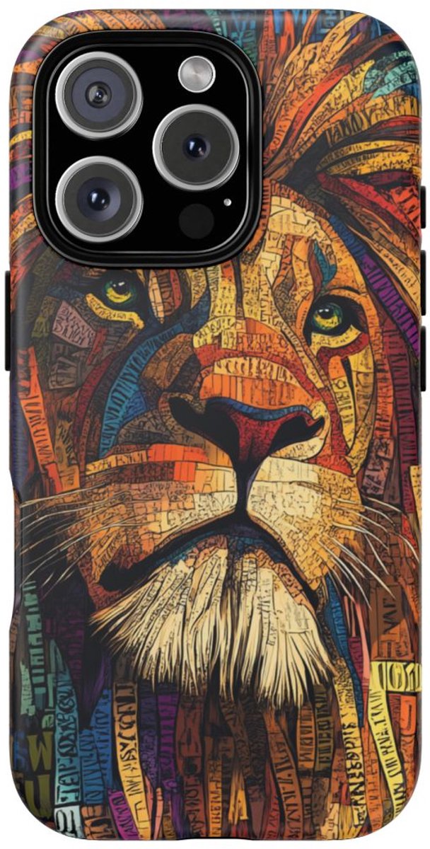 Kleurrijke Leeuw Woordkunst Illustratie – Telefoonhoesje Geschikt voor iPhone 16 Pro
