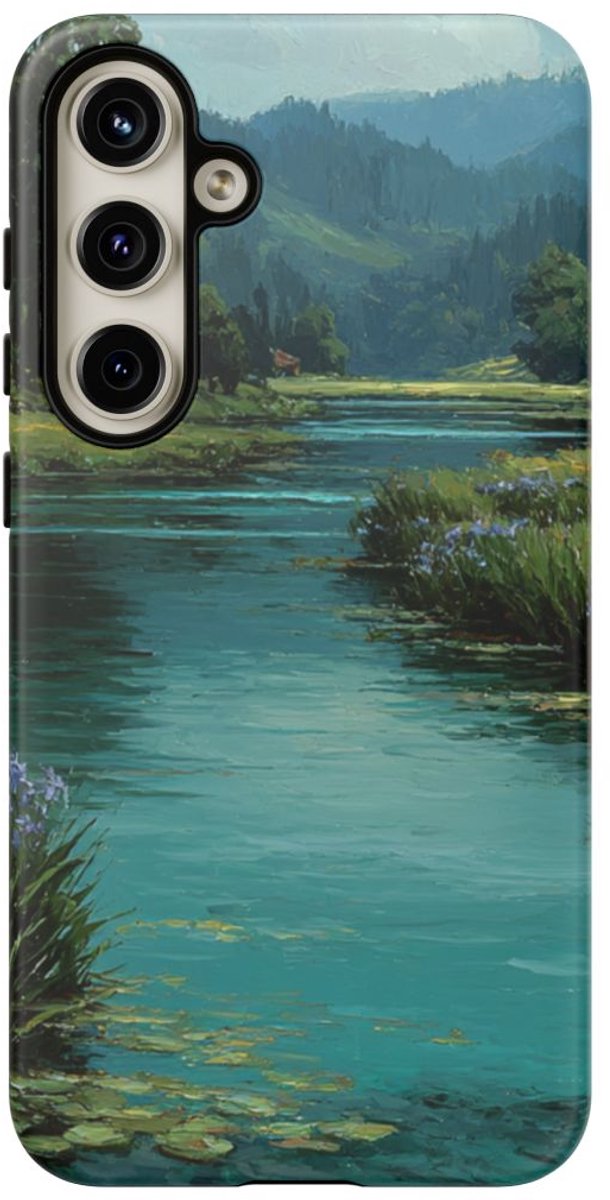 Blauwe Irissen aan de Rivier – Telefoonhoesje Geschikt voor Galaxy S24 Plus