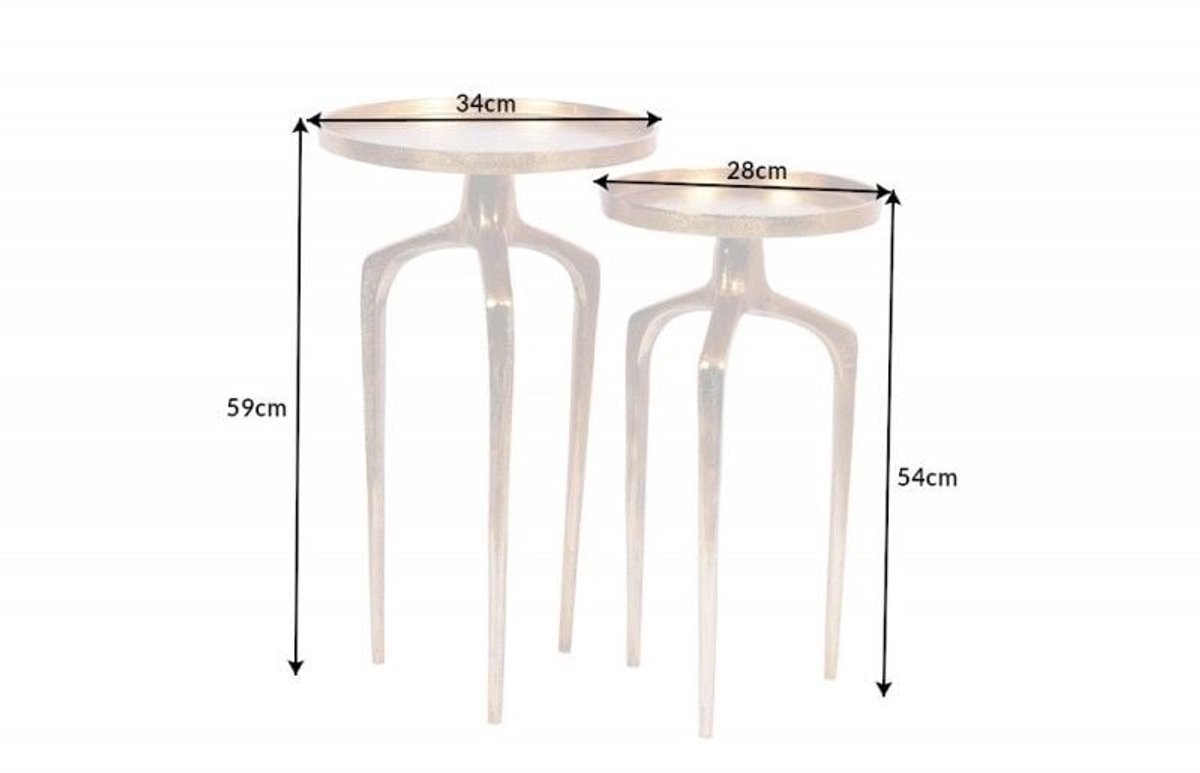 Set van 2 bijzettafels ABSTRACT 60cm goudkleurig metaal rond shabby chic design - 40357