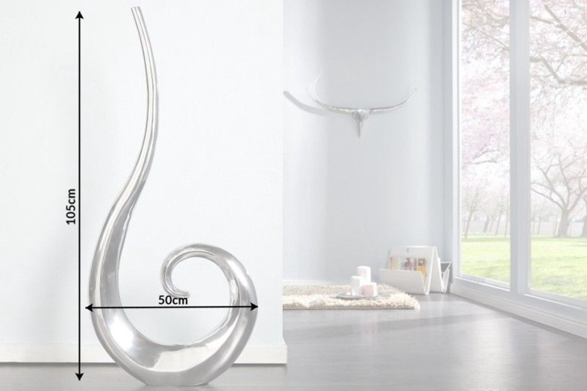 Moderne vaas WAVE XL 106cm zilver aluminium gepolijst decoratie - 8842
