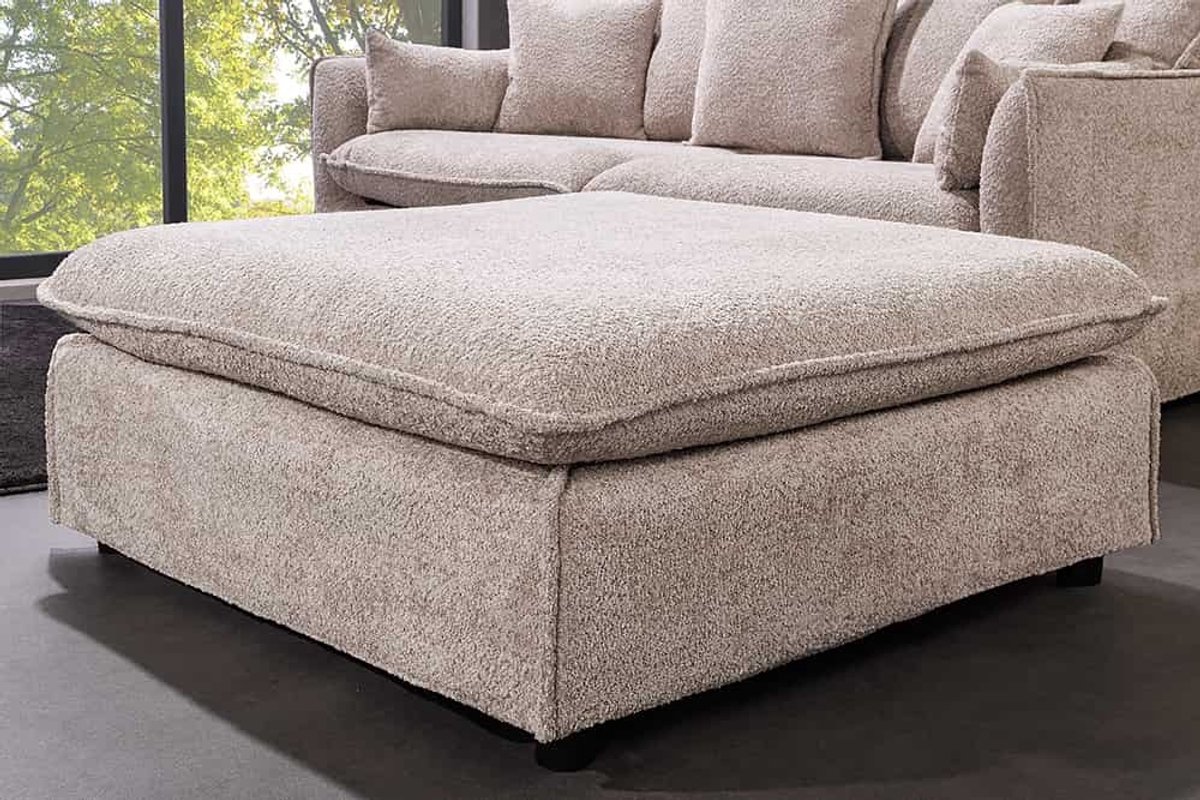 Grote kruk HEAVEN 100cm champagne beige Bouclé Ottomaanse lente kern - 44186