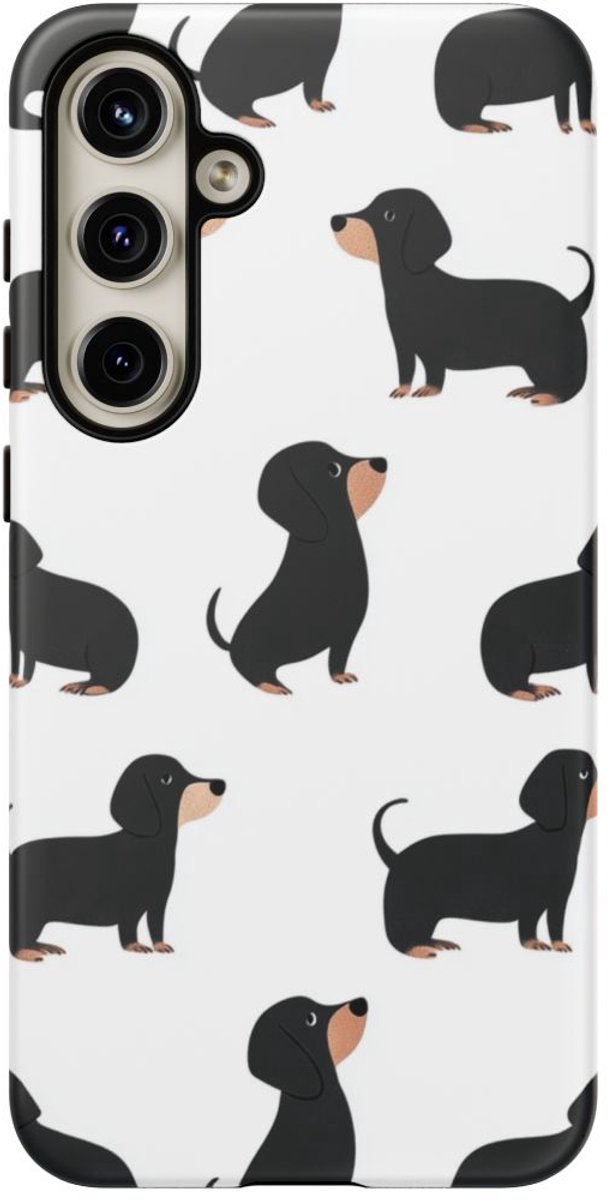 Minimalistisch Zwart Teckelpatroon – Telefoonhoesje Geschikt voor Samsung Galaxy S24 Plus
