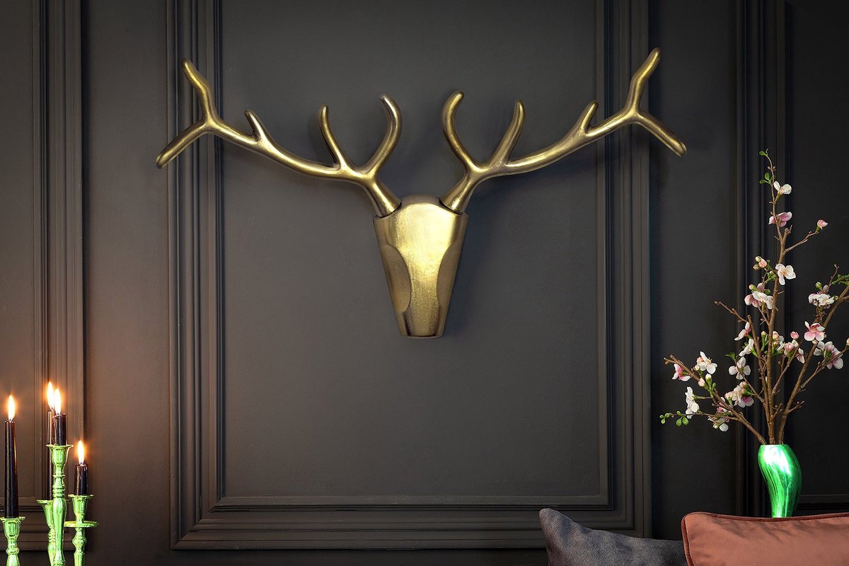 Moderne wanddecoratie VEADO 100cm gouden hertengewei - 45171