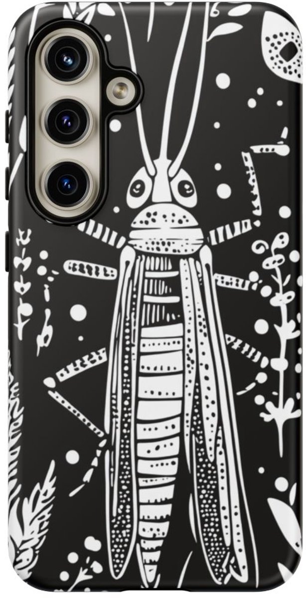 Zwart-Wit Sprinkhaan en Graanpatroon – Telefoonhoesje Geschikt voor Galaxy S24
