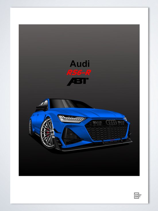 Affiche Audi RS6-R ABT Blauw - Affiche de voiture A2 (42 x 60 cm) | Chambre des enfants | Chambre à coucher | Bureau