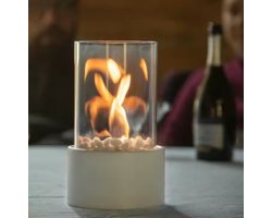 Ronde Bio-Ethanol Tafelhaard – Draagbare Sfeerhaard voor Binnen & Buiten – Glazen Vlammenlamp – Wit…