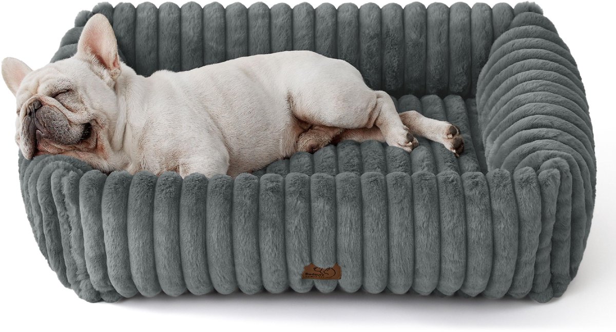 Zacht Hondenbed voor Middelgrote Honden - 76x61x20 cm Cord Fleece Wasbaar met Hoge Rand, Grijs