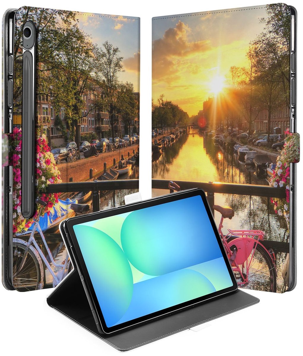 Book Case Hoesje met Standaard Amsterdamse Grachten Samsung Galaxy Tab S10 FE | Tab S9 FE