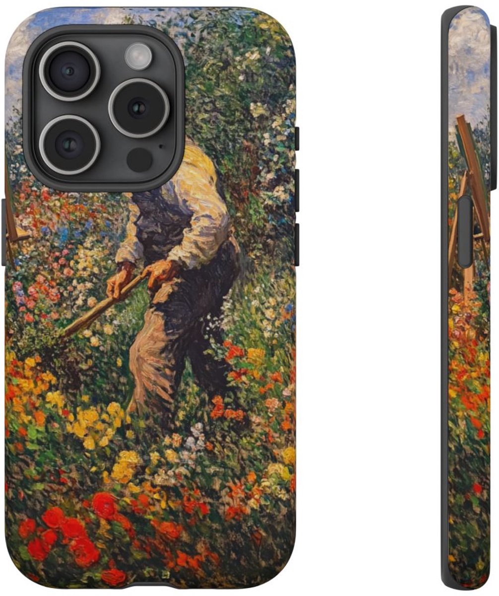 Tuinier in Bloemrijke Tuin – Telefoonhoesje Geschikt voor iPhone 15 Pro