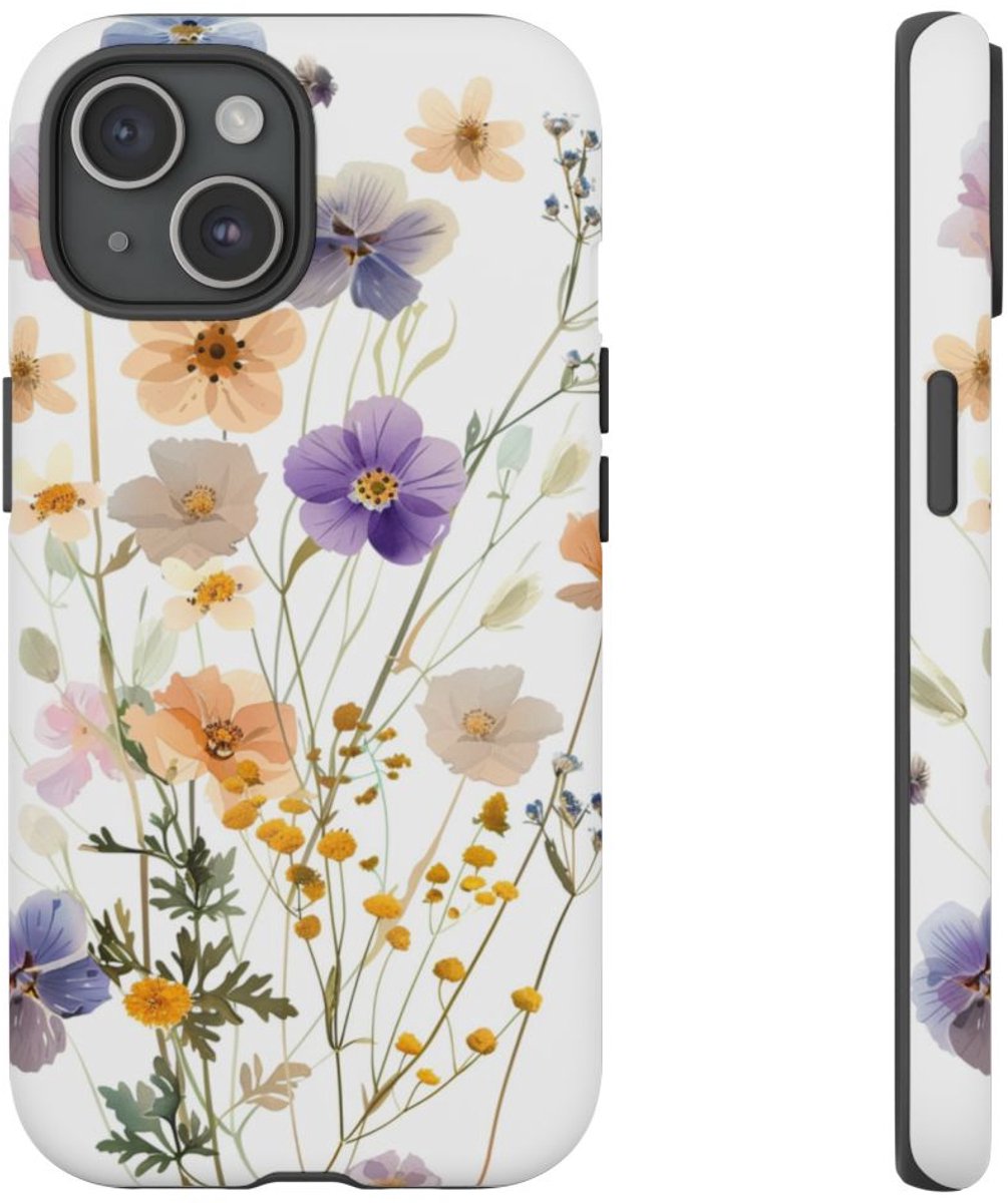 Luchtige Pastel Wilde Bloemen – Telefoonhoesje Geschikt voor iPhone 15