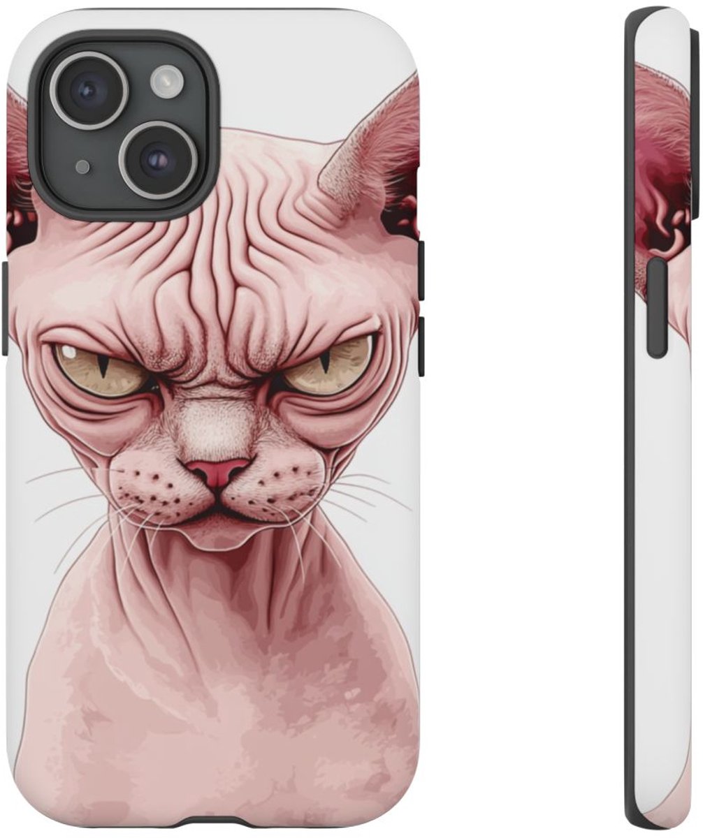 Roze Sfinxkat Illustratie – Telefoonhoesje Geschikt voor iPhone 15