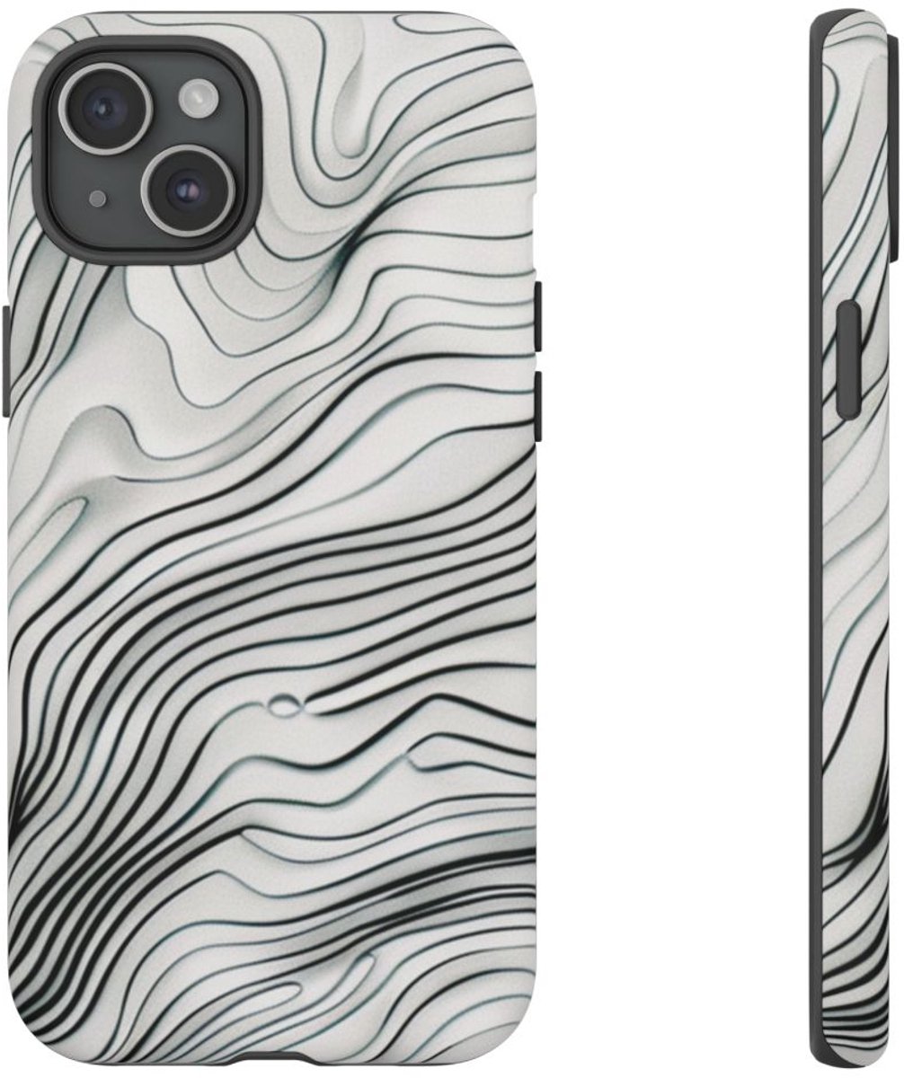 Minimalistische Topografische Golven – Telefoonhoesje Geschikt voor iPhone 15 Plus