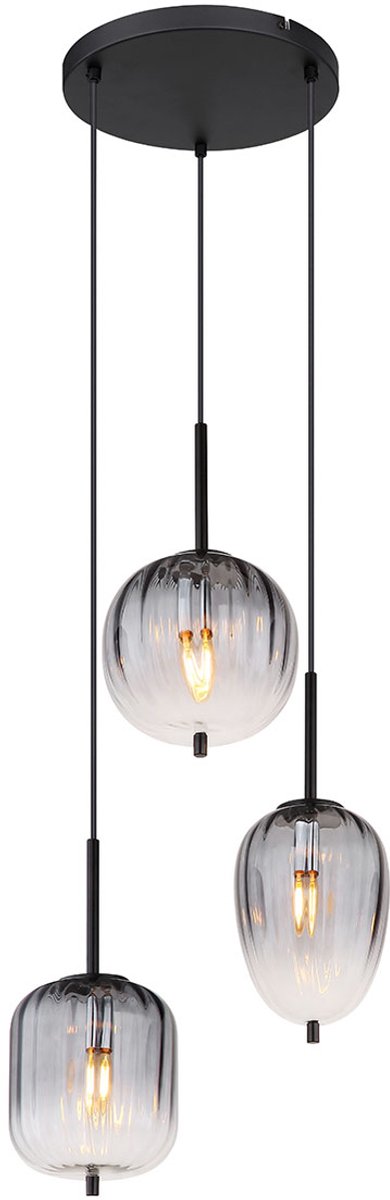 Globo - hanglamp - Attila - zwart - glas smoke glas - Ø 46cm - E14 - 15215-3