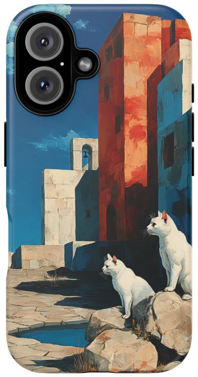 Katten op de Weg in Surrealistische Stijl – Telefoonhoesje Geschikt voor iPhone 16
