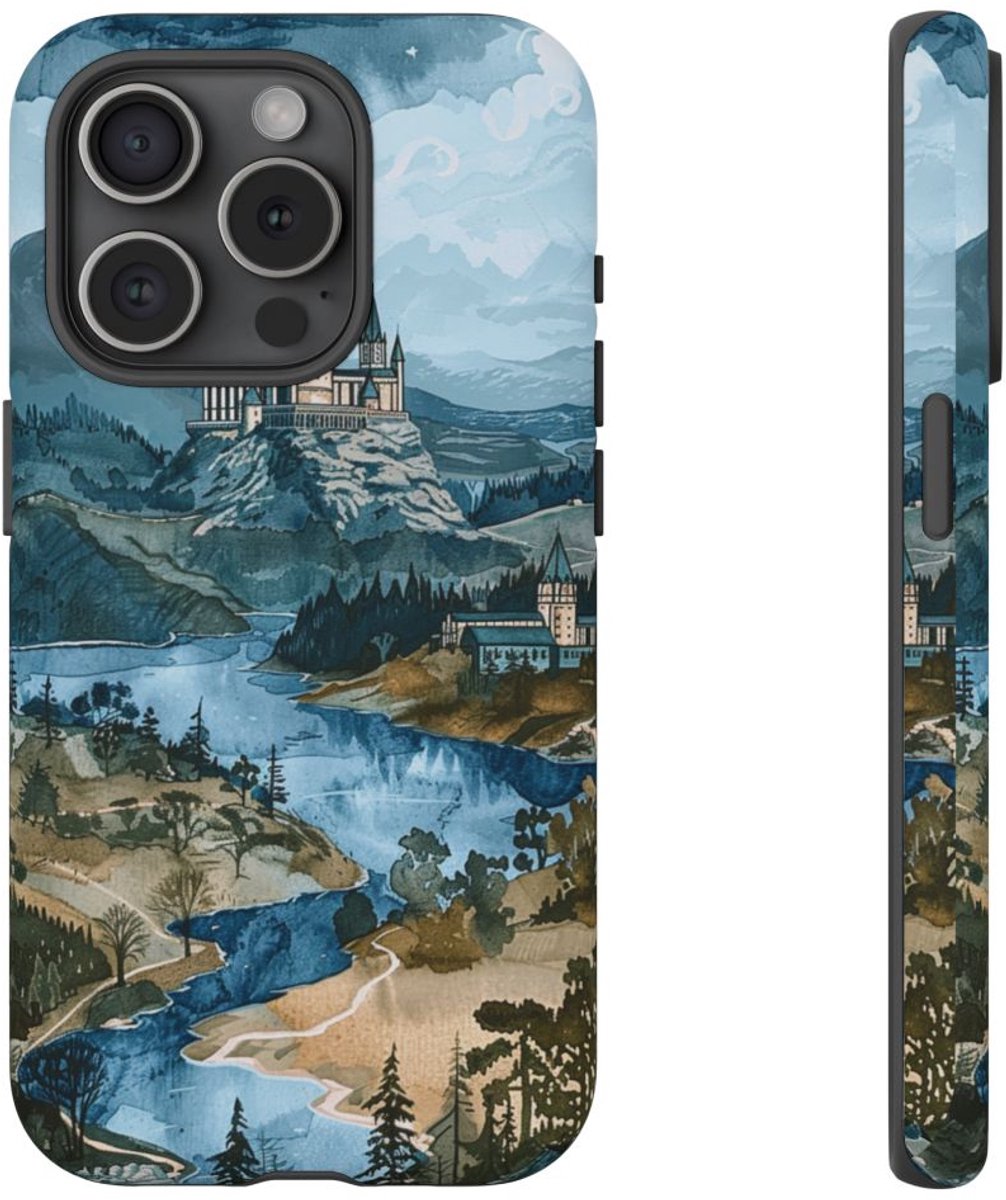 Gouache Kasteel Landschap – Telefoonhoesje Geschikt voor iPhone 15 Pro