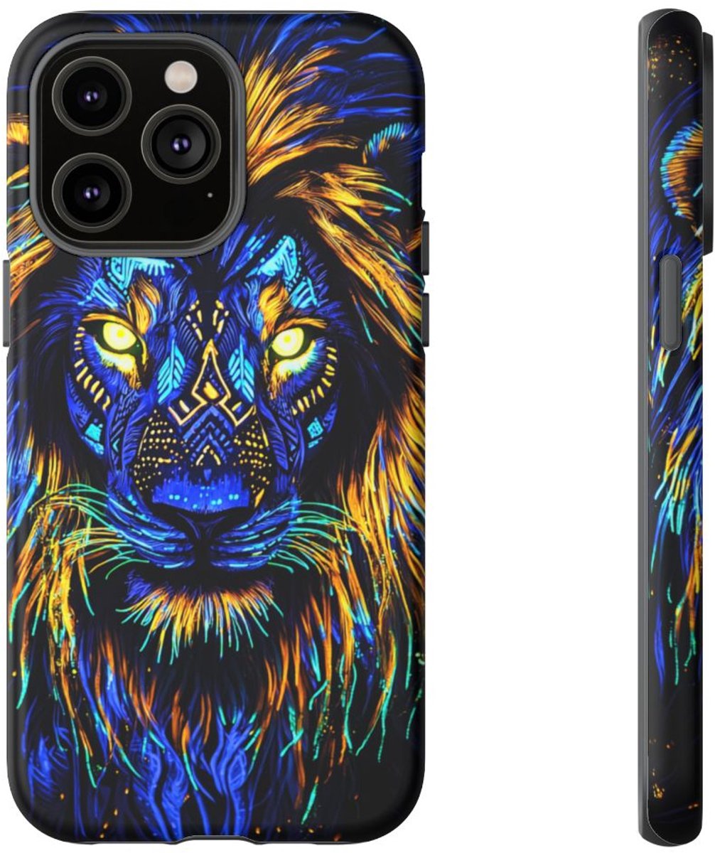 Gloeiende Leeuwenkop in Kunststijl – Telefoonhoesje Geschikt voor iPhone 14 Pro Max